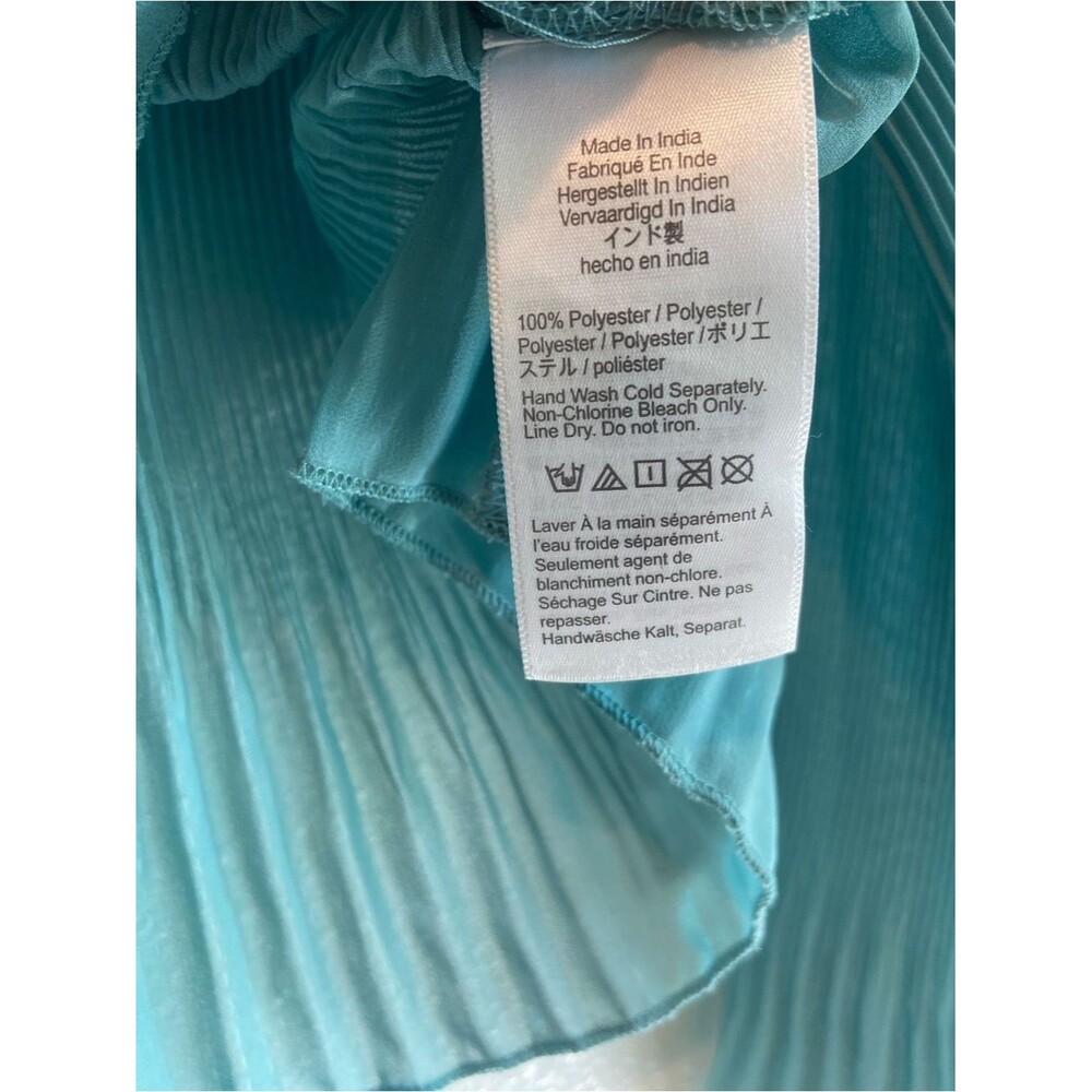 Madewell Womens Teal Pleated V-Neck Long Sleeve Blouse Flare Sleeve Elegant - Picture 8 of 16